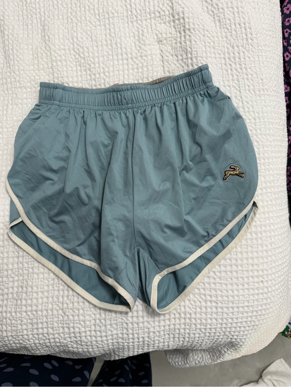 Tracksmith Light Teal Athletic Shorts with Cream Trim men’s xs